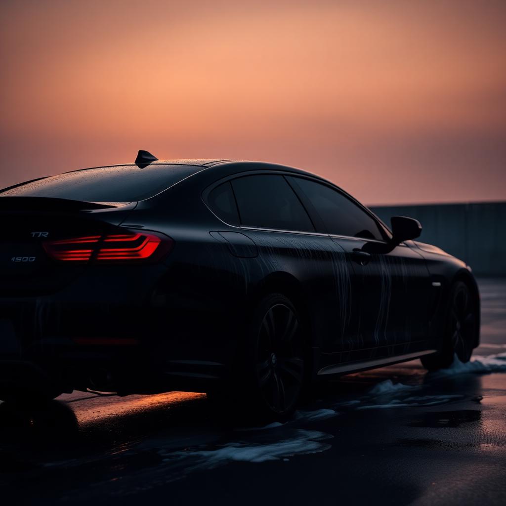 Freshly hand-washed sedan at dusk